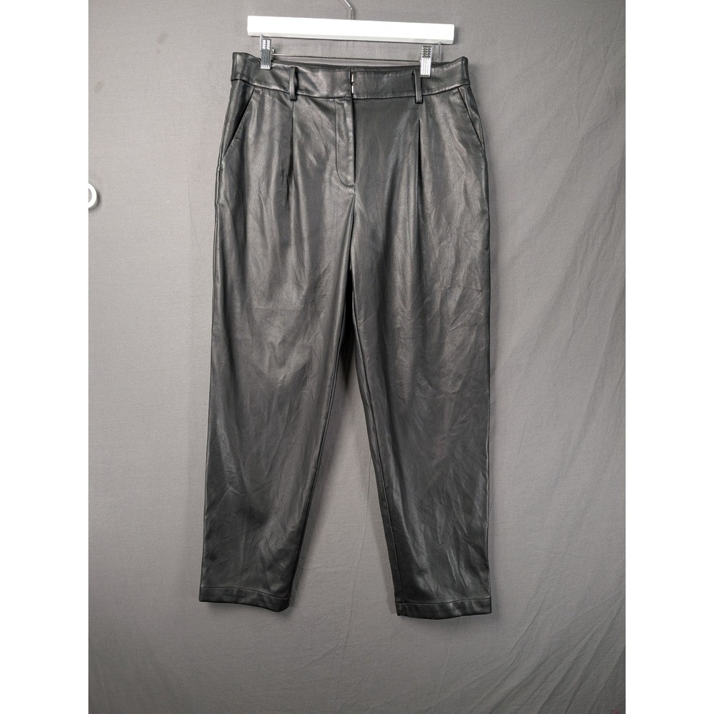 LOFT Womens Faux Leather Pleated Tapered Ankle Pants‎ Black Size 6